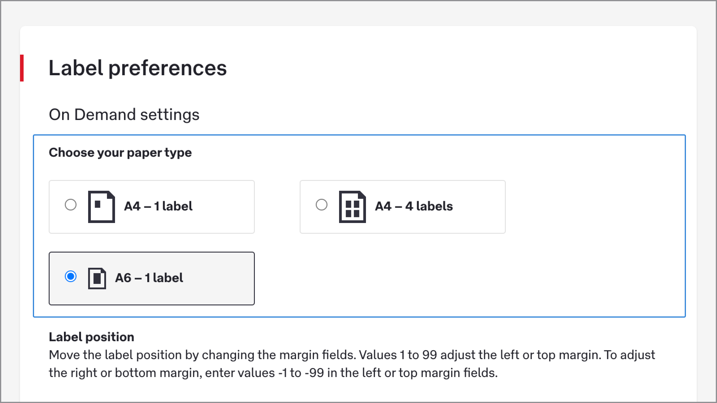 screenshot label preferences paper type od