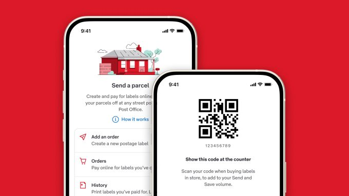 Screenshot of AusPost app on a phone screen with collection QR code