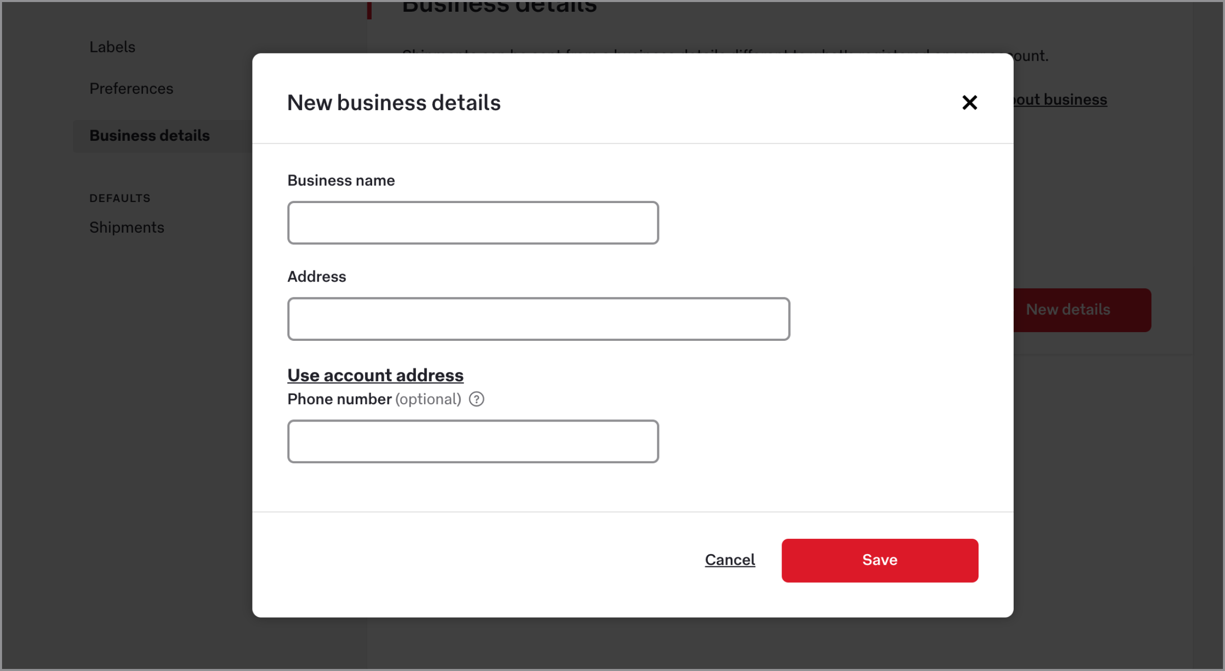 screenshot use different business details add on demand