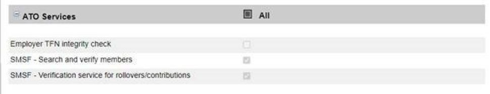 Screenshot with list of ATO Services